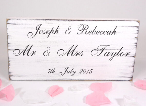 personalised vintage wedding sign.