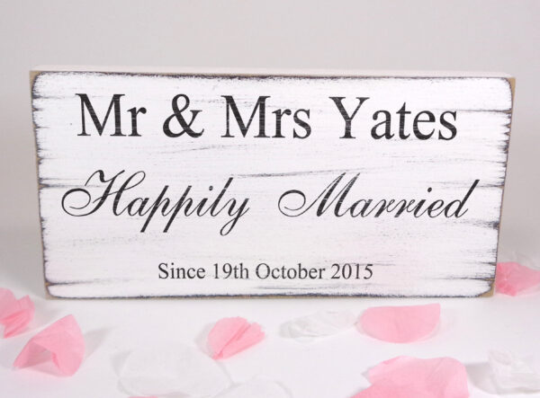 personalised happily married wedding sign