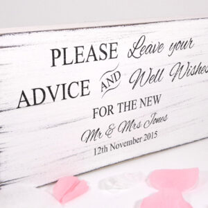 personalised advice & well wishes vintage wedding sign.