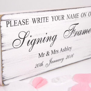 personalised signing frame vintage wedding sign.