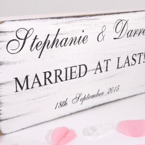 personalised married at last wedding sign