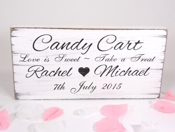 personalised candy cart vintage wedding sign.